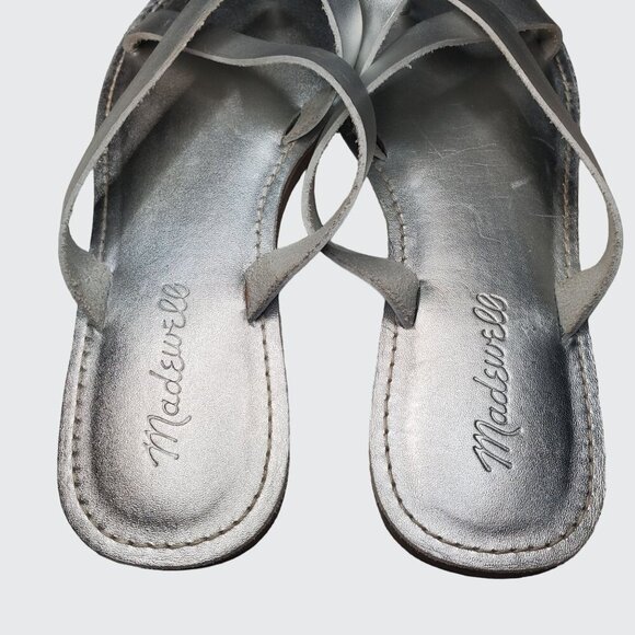 NWOT Madewell Boardwalk Thong Silver Strappy Metallic Flip Flop Sandals Size 7 - Picture 5 of 7